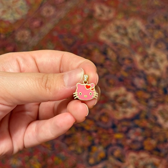 14K Yellow Gold Pink Hello Kitty Pendant